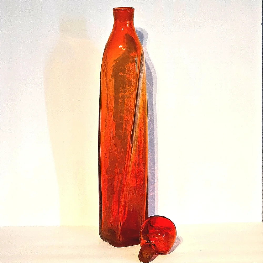 RARE VTG BLENKO Tangerine Twist Glass Decanter & Stopper MCM Artist Wayne Husted - Picture 9 of 13
